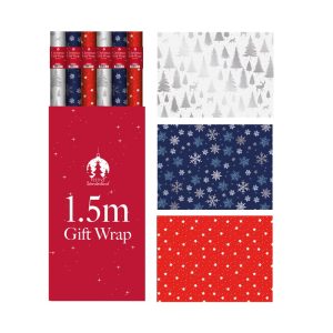 Christmas Gift Wrap Roll 1.5m Foil - Assorted Designs