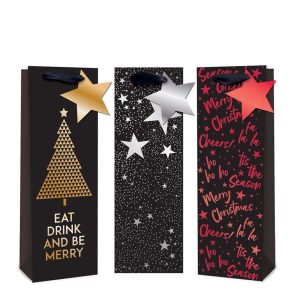 Bottle Christmas Gift Bag - Foil Black